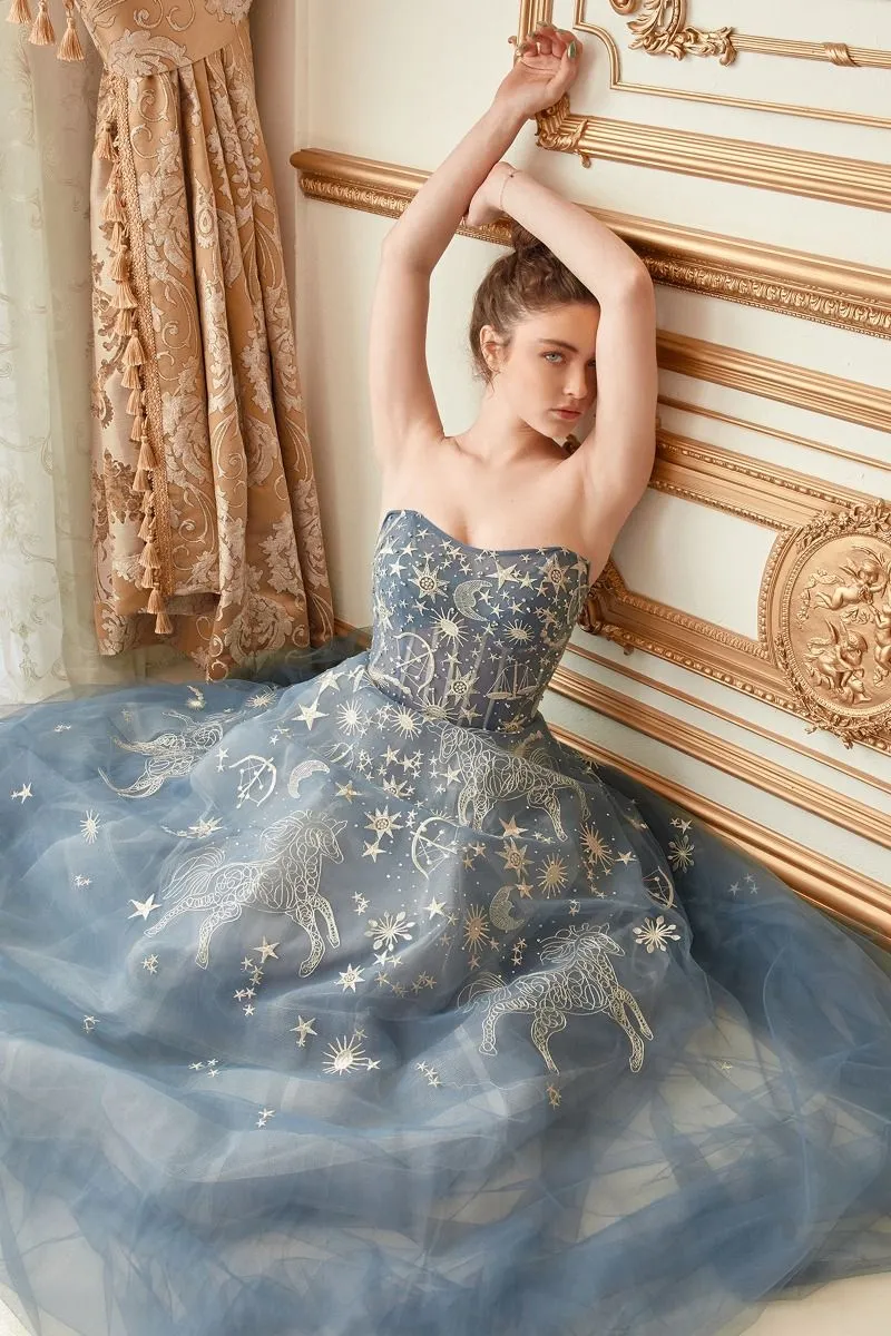 Stars Prom Dress Strapless Corset Back Ballgown. 740890HRR-DustyBlue Andrea & Leo A0890