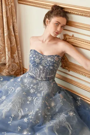 Stars Prom Dress Strapless Corset Back Ballgown. 740890HRR-DustyBlue Andrea & Leo A0890