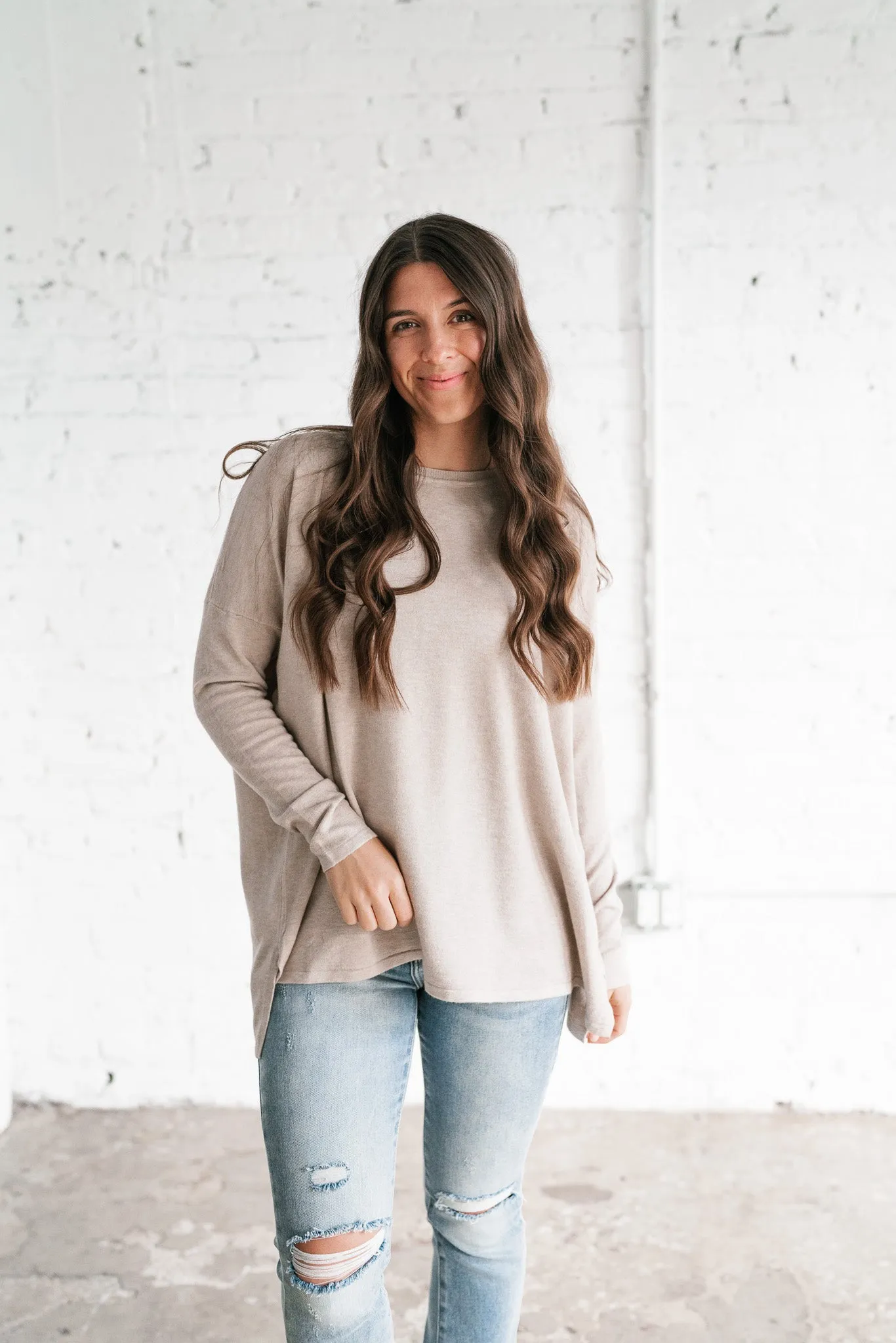 Stay Close Drop Shoulder Sweater - Latte