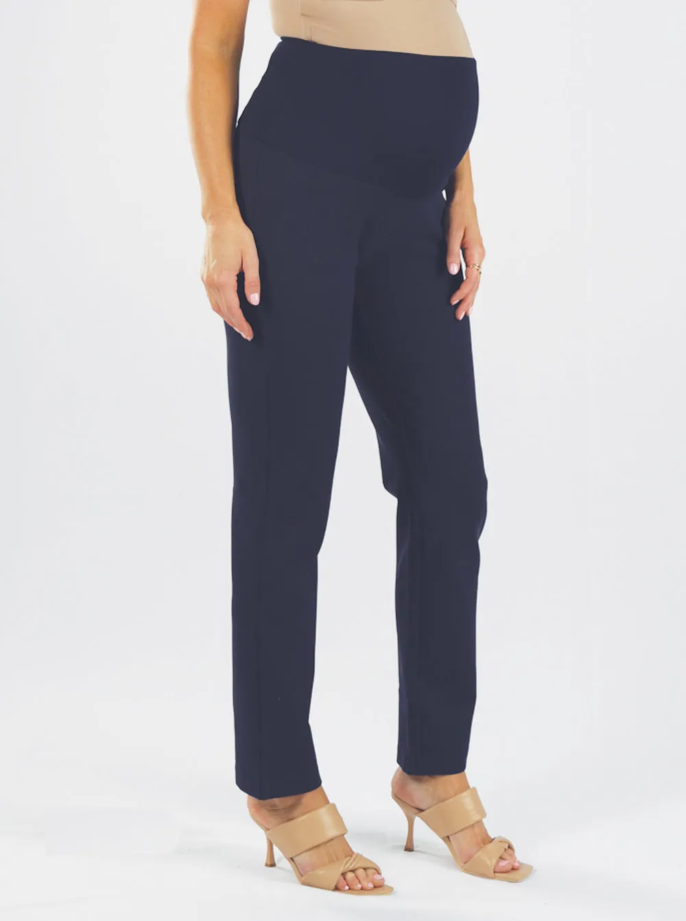 Straight Cut Ponti Maternity Work Pants - Black & Navy