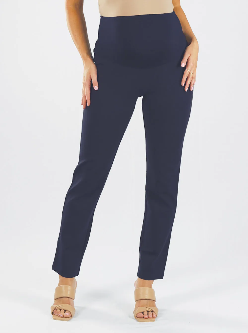 Straight Cut Ponti Maternity Work Pants - Black & Navy