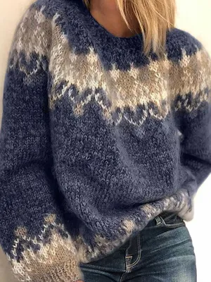 Stunncal Loose Mohair Chunky Knit Jacquard Sweater