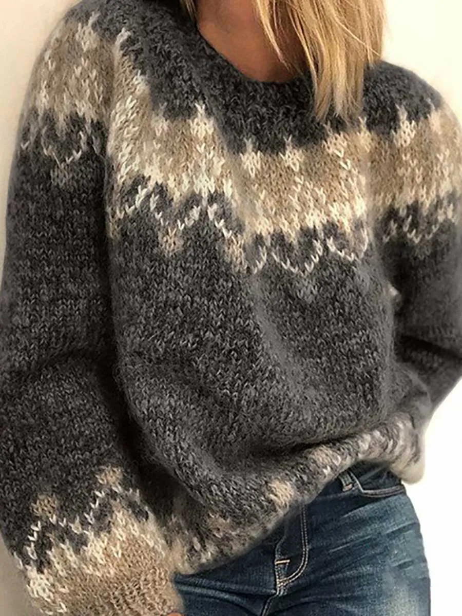 Stunncal Loose Mohair Chunky Knit Jacquard Sweater