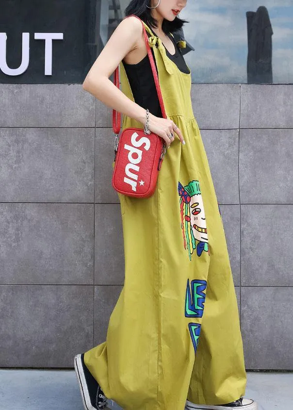 summer yellow cotton cartoon prints jumpsuit pants plus size casual jumpsuit pants