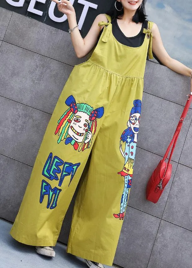 summer yellow cotton cartoon prints jumpsuit pants plus size casual jumpsuit pants