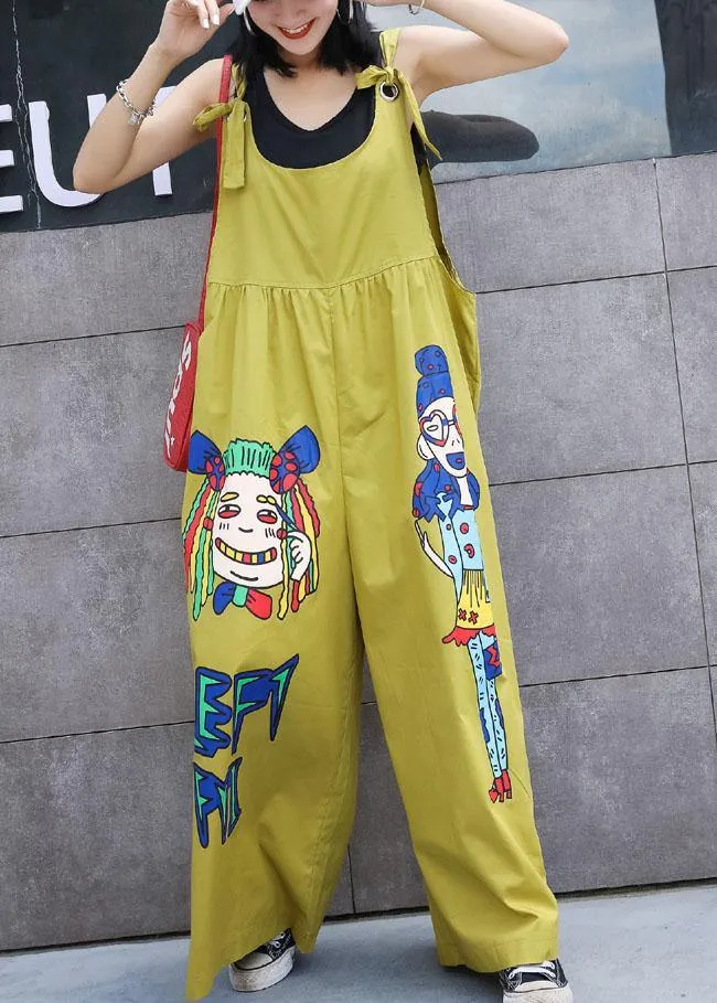 summer yellow cotton cartoon prints jumpsuit pants plus size casual jumpsuit pants