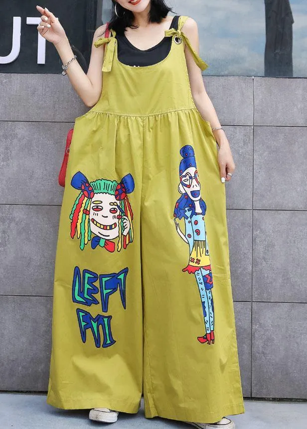 summer yellow cotton cartoon prints jumpsuit pants plus size casual jumpsuit pants