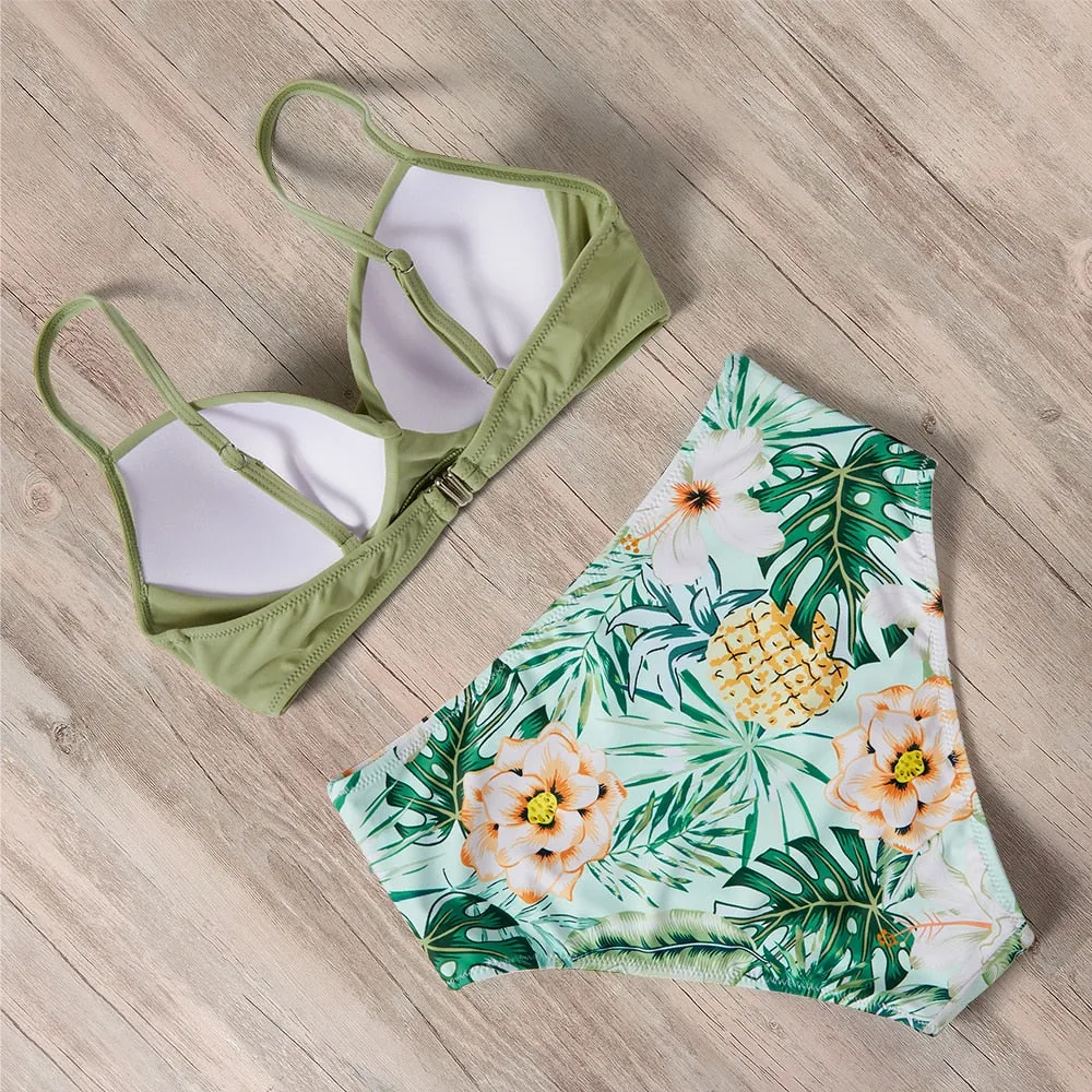 Sunset and Swim Tummy Control Design Bikini mit hoher Taille