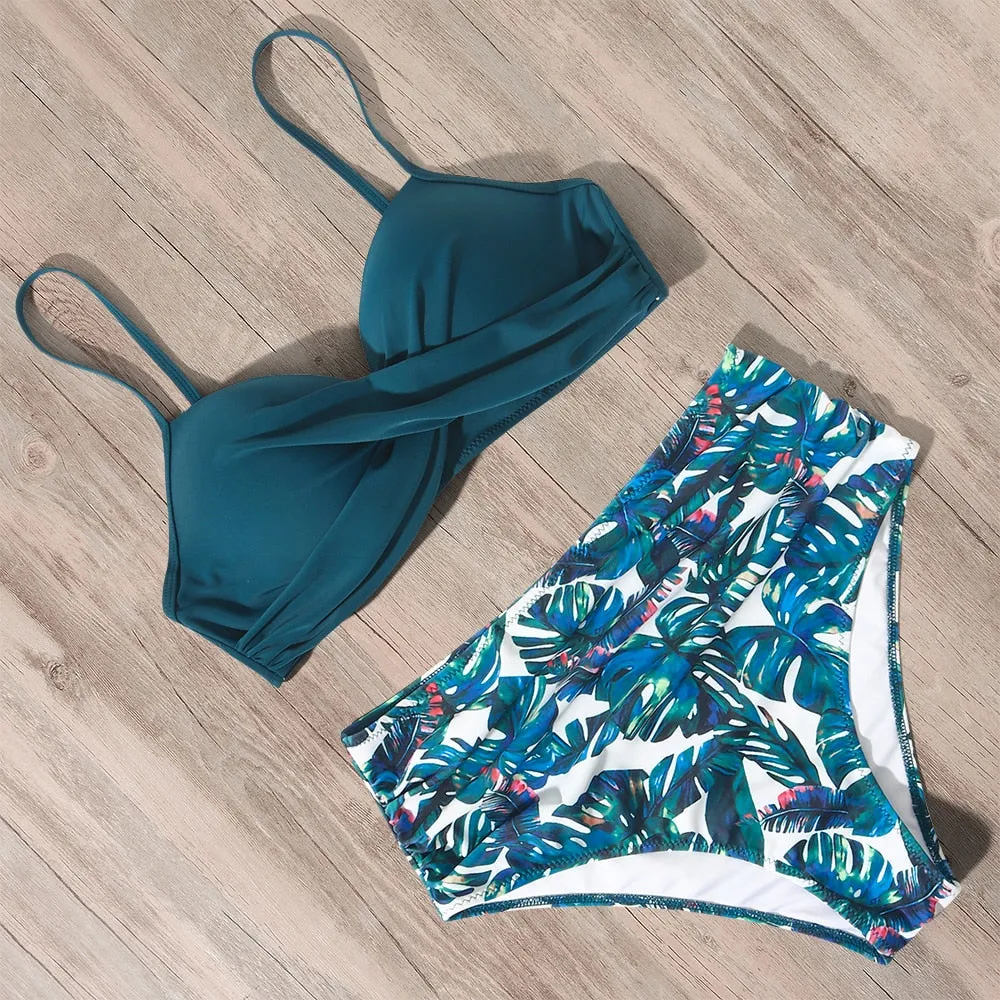 Sunset and Swim Tummy Control Design Bikini mit hoher Taille