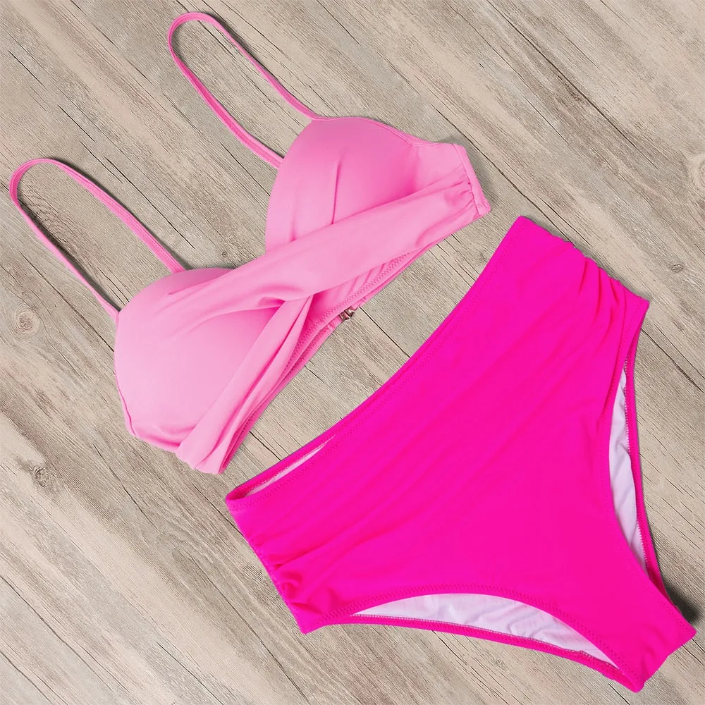Sunset and Swim Tummy Control Design Bikini mit hoher Taille