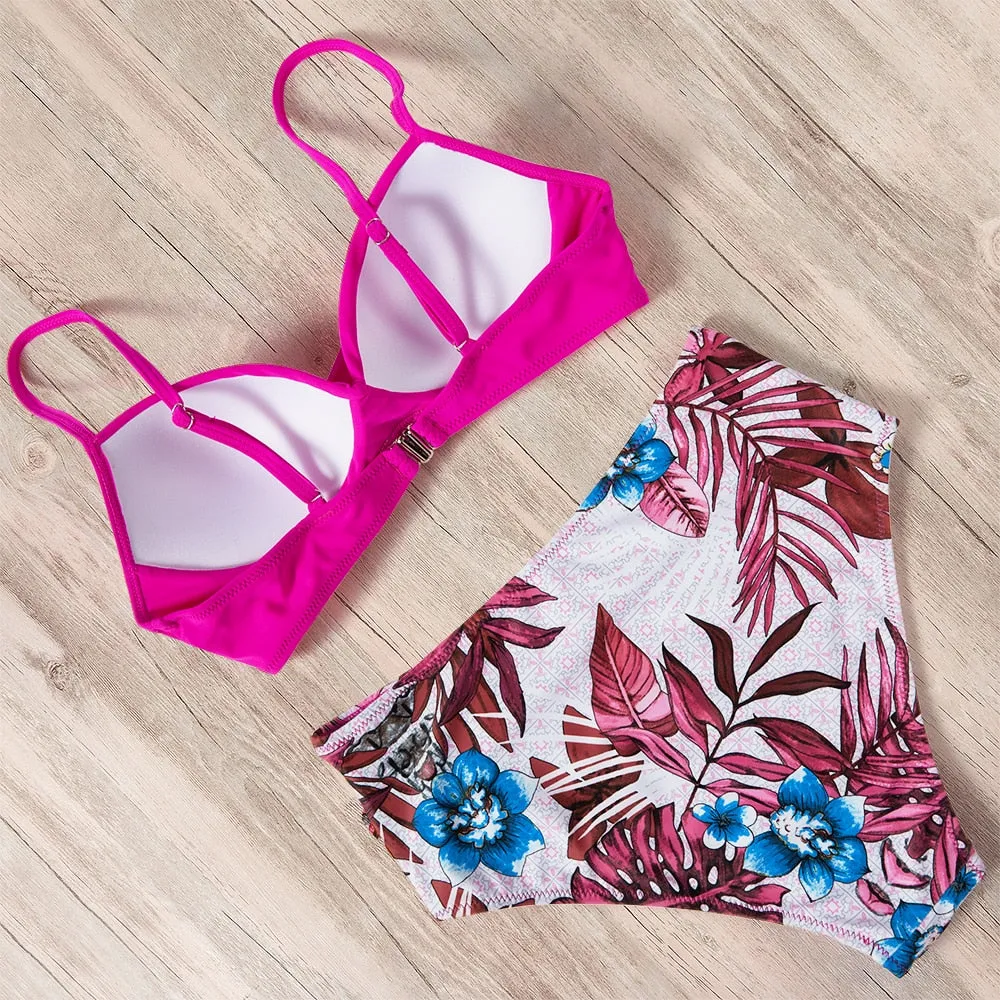 Sunset and Swim Tummy Control Design Bikini mit hoher Taille