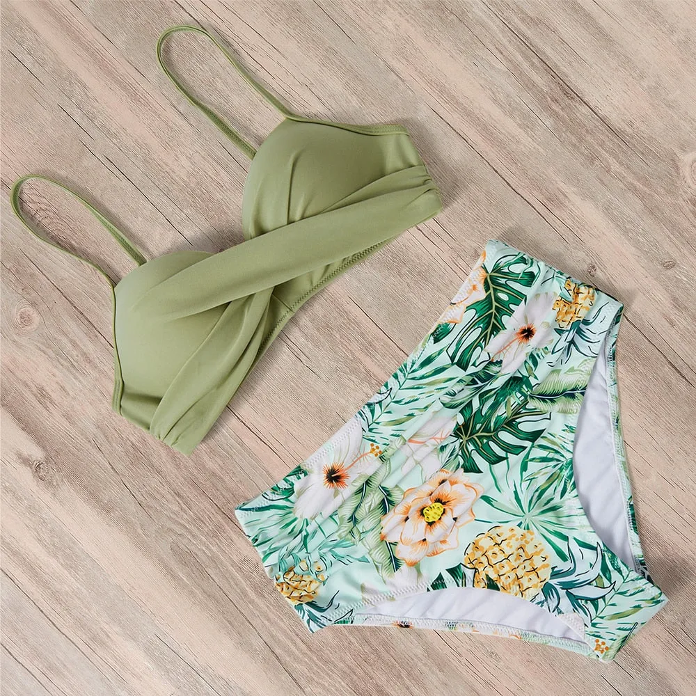 Sunset and Swim Tummy Control Design Bikini mit hoher Taille