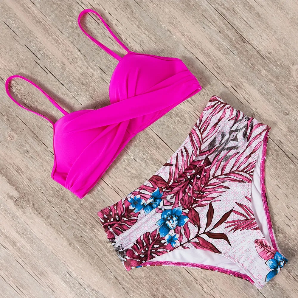 Sunset and Swim Tummy Control Design Bikini mit hoher Taille