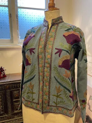 Suzani Tribal Jacket Short - Dove Grey/Cherry