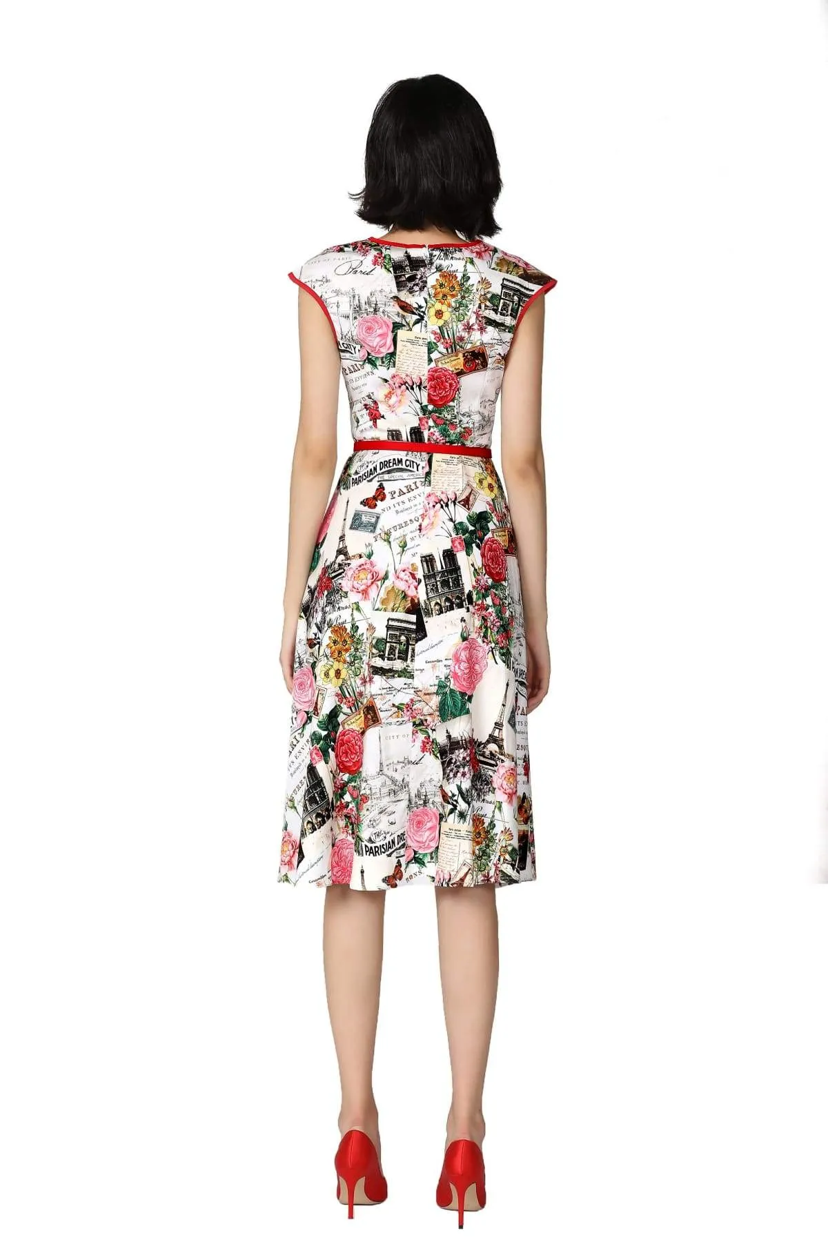 Sweetheart Paris Print Cotton Swing Dress
