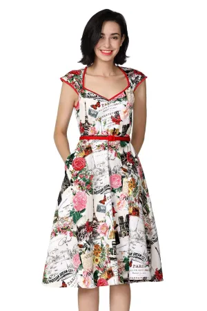 Sweetheart Paris Print Cotton Swing Dress