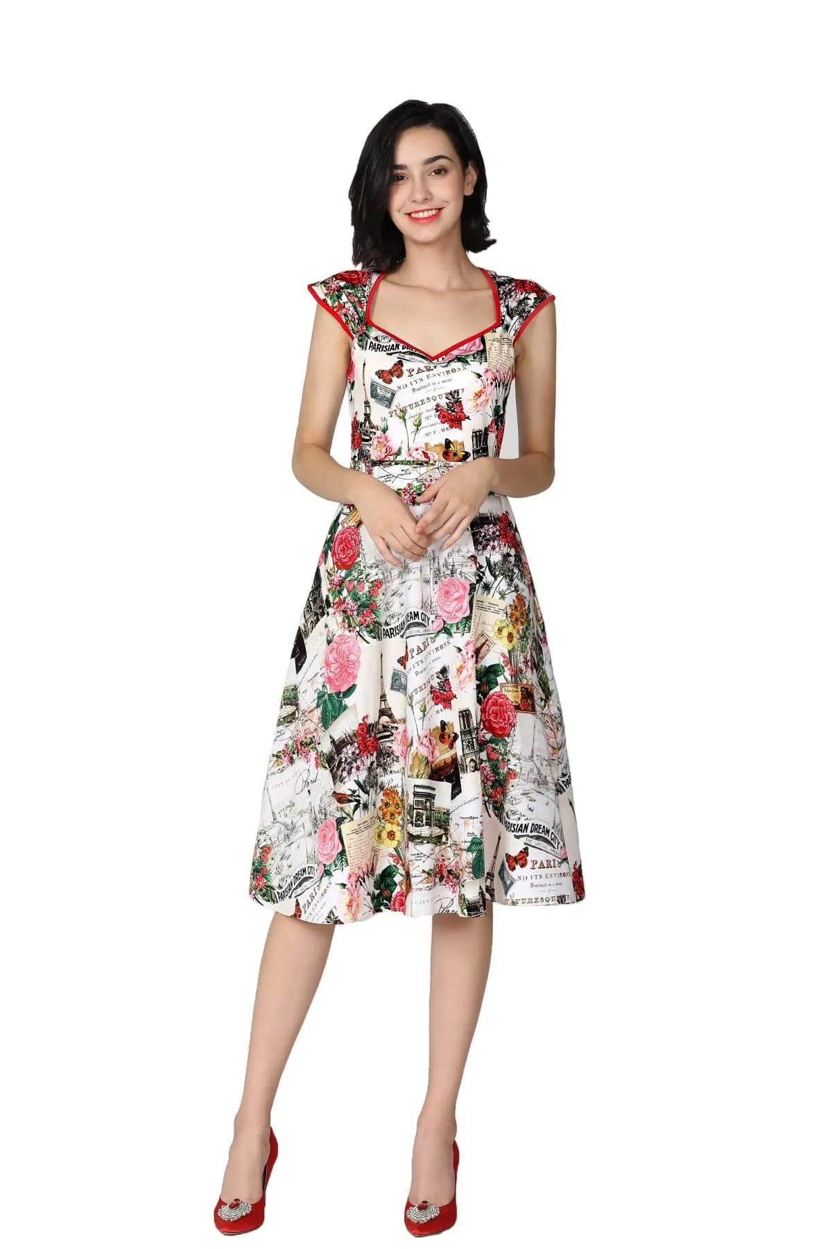 Sweetheart Paris Print Cotton Swing Dress