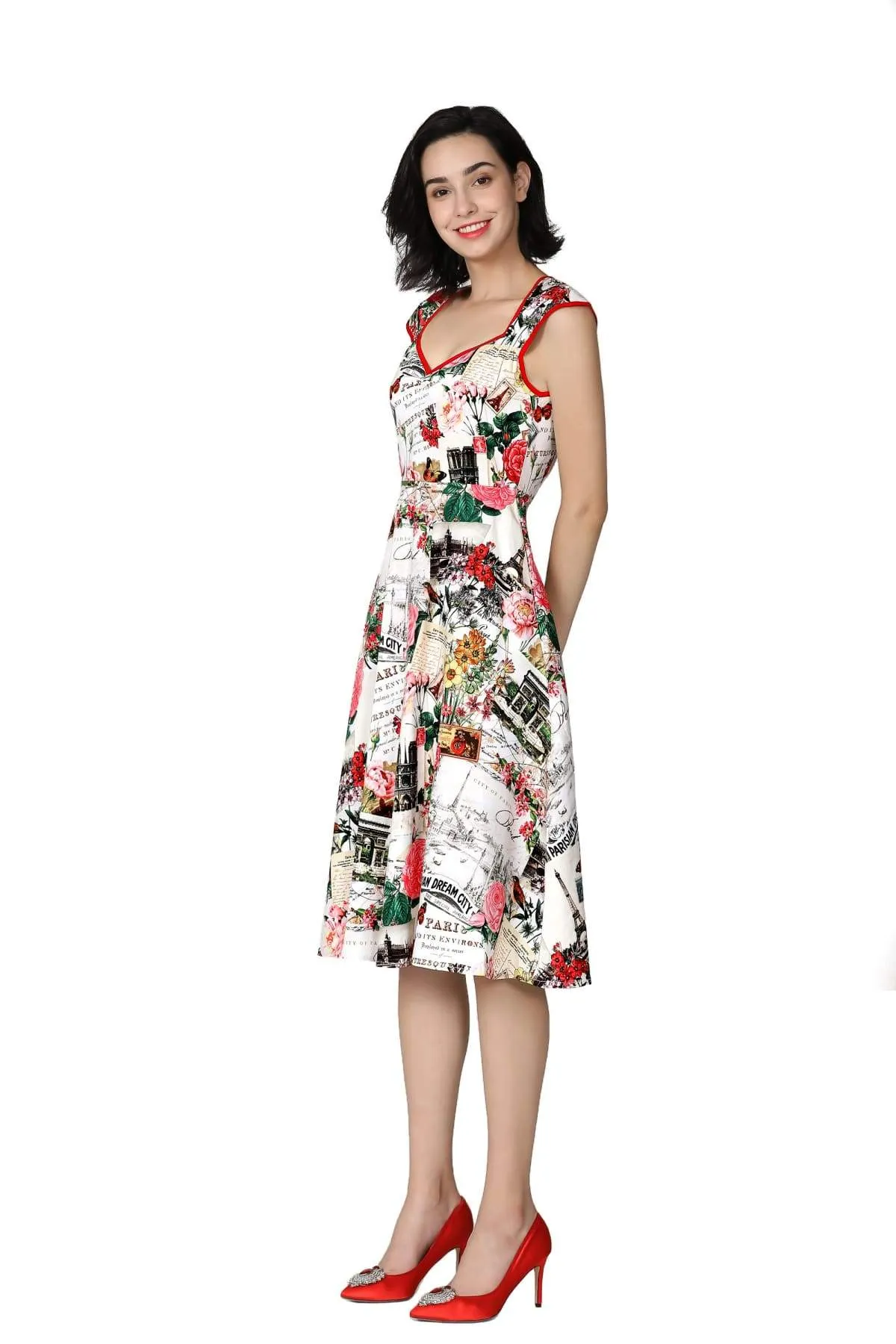 Sweetheart Paris Print Cotton Swing Dress