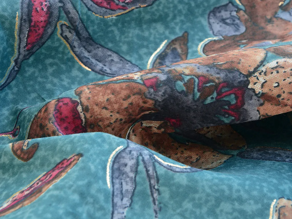 Teal Blue Floral Modal Premium Chanderi Silk Fabric