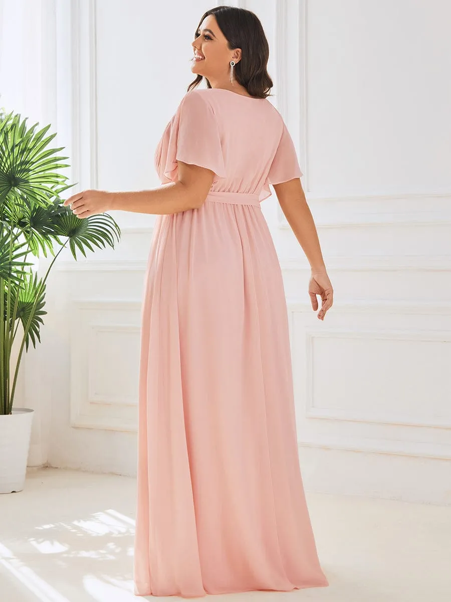 V-Neck Flutter Sleeve Floor-Length A-Line Chiffon Evening Dress