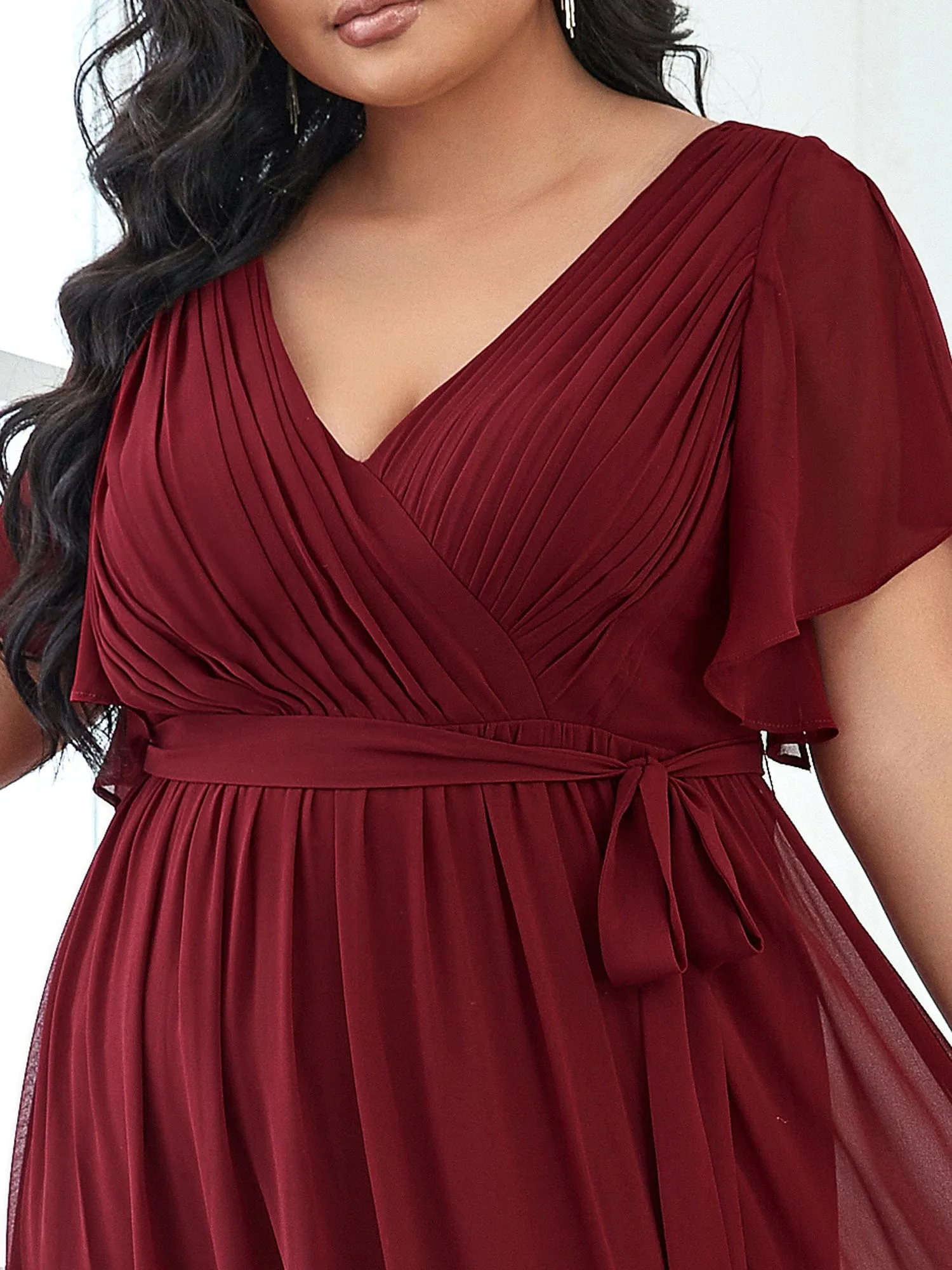 V-Neck Flutter Sleeve Floor-Length A-Line Chiffon Evening Dress