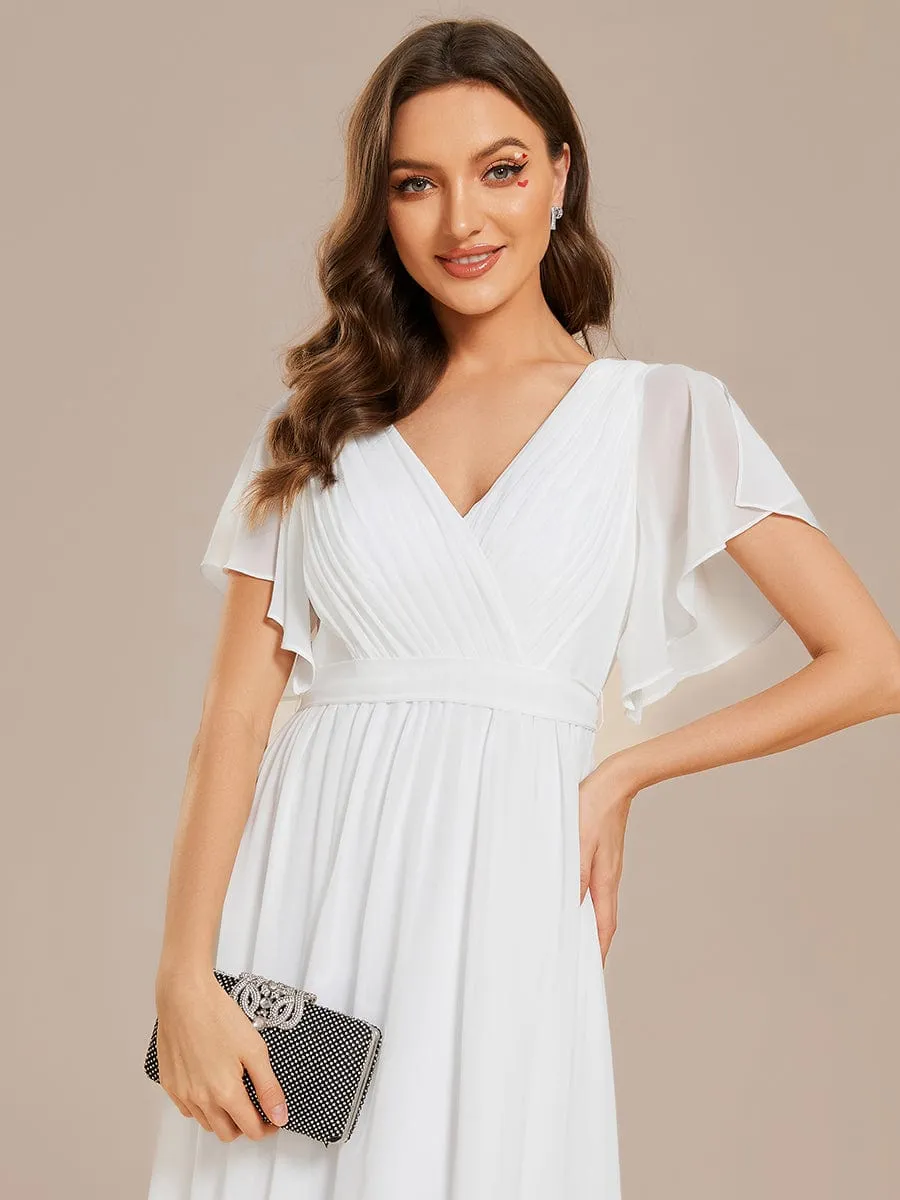 V-Neck Flutter Sleeve Floor-Length A-Line Chiffon Evening Dress