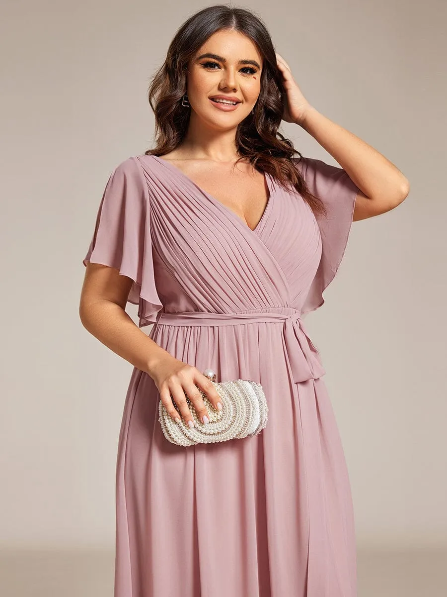 V-Neck Flutter Sleeve Floor-Length A-Line Chiffon Evening Dress
