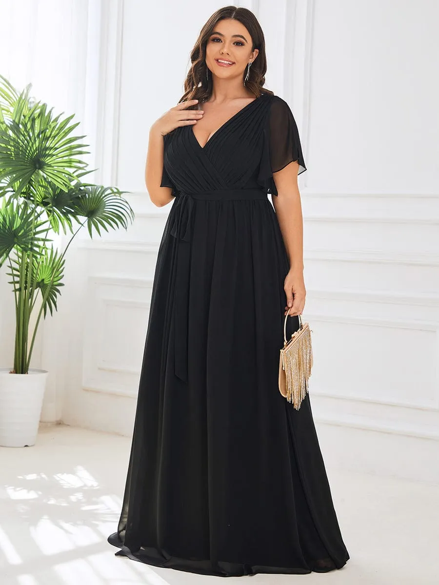 V-Neck Flutter Sleeve Floor-Length A-Line Chiffon Evening Dress