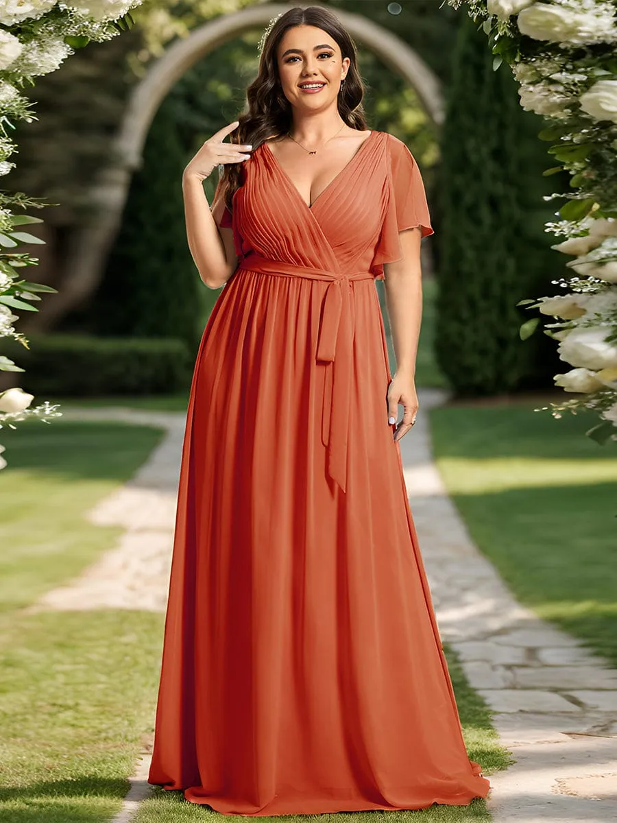 V-Neck Flutter Sleeve Floor-Length A-Line Chiffon Evening Dress