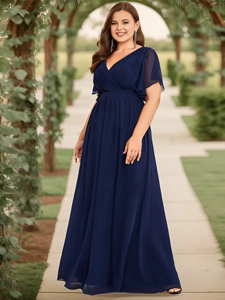 V-Neck Flutter Sleeve Floor-Length A-Line Chiffon Evening Dress