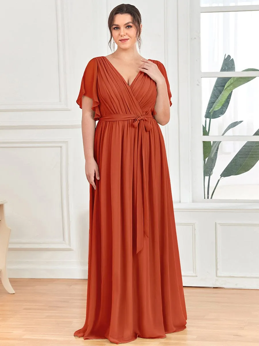 V-Neck Flutter Sleeve Floor-Length A-Line Chiffon Evening Dress