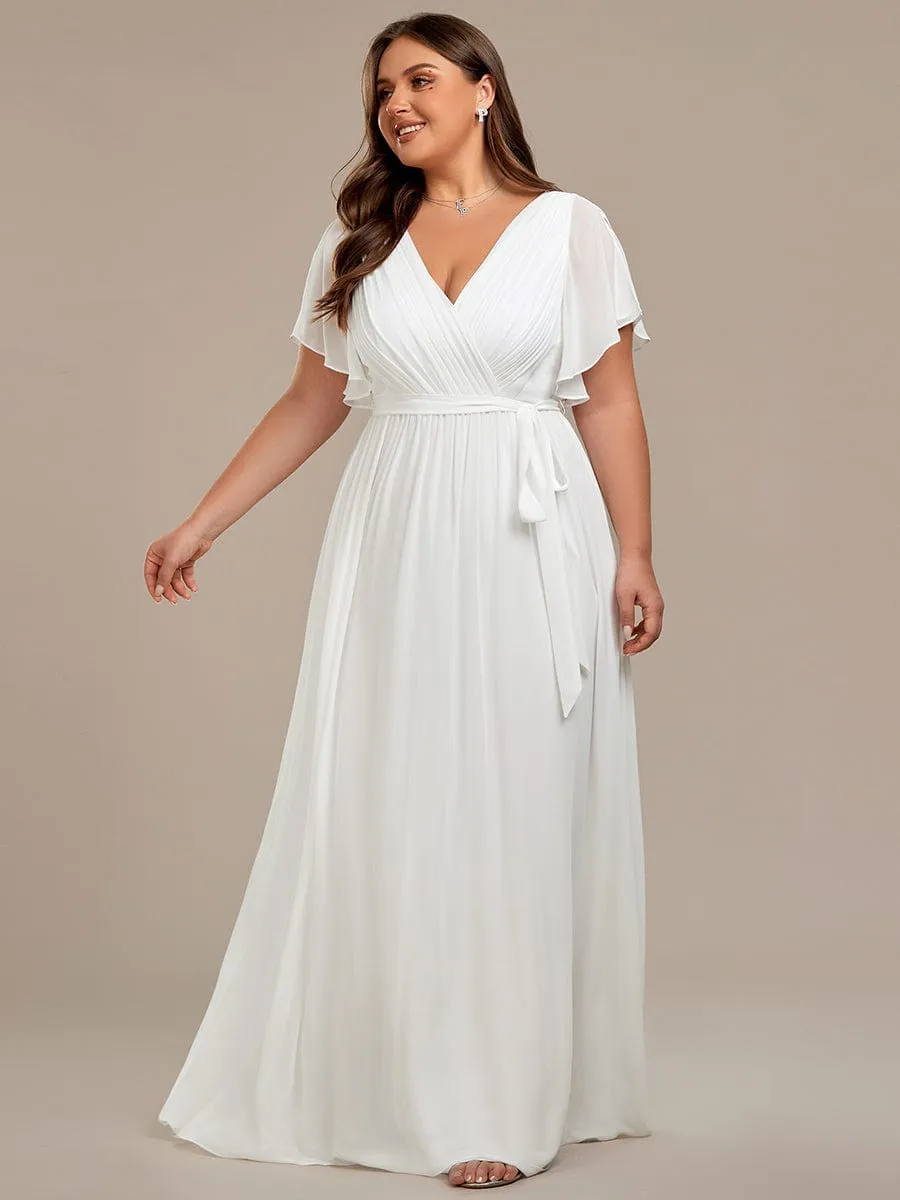 V-Neck Flutter Sleeve Floor-Length A-Line Chiffon Evening Dress