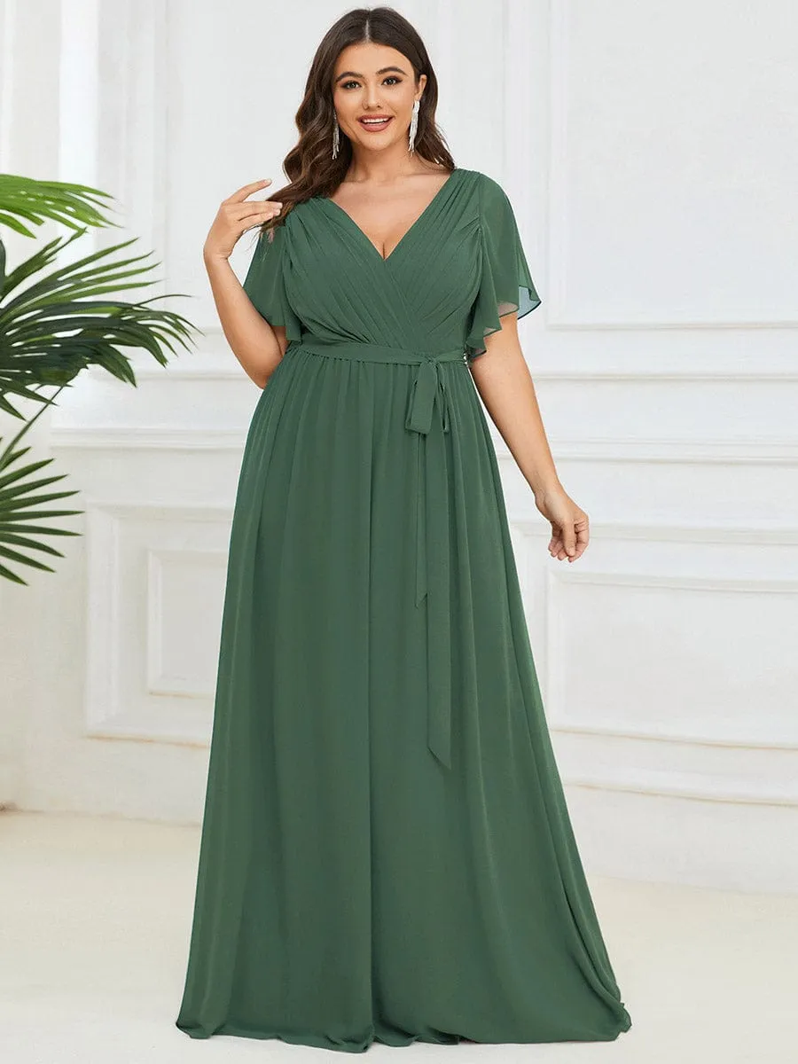 V-Neck Flutter Sleeve Floor-Length A-Line Chiffon Evening Dress