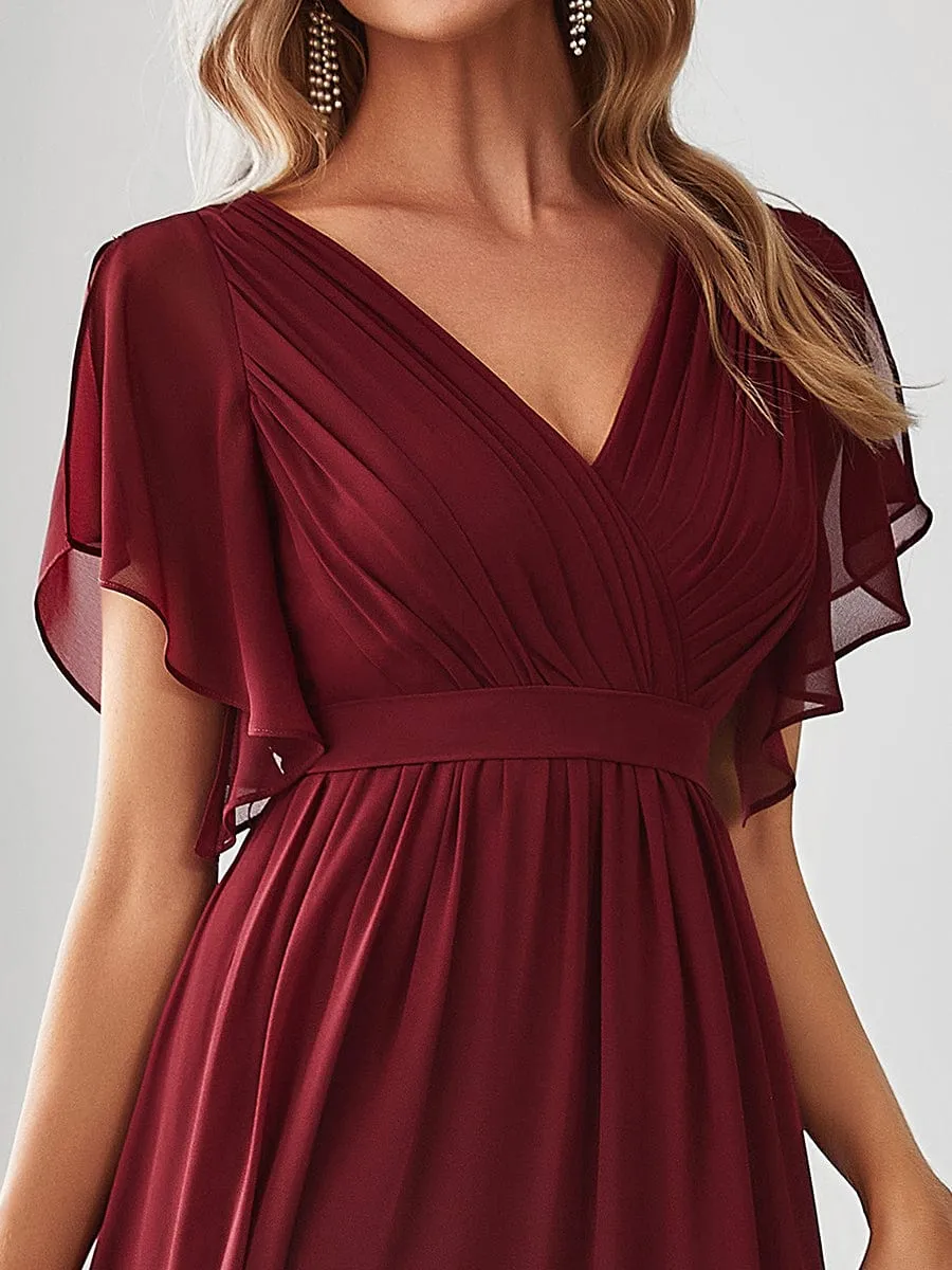 V-Neck Flutter Sleeve Floor-Length A-Line Chiffon Evening Dress