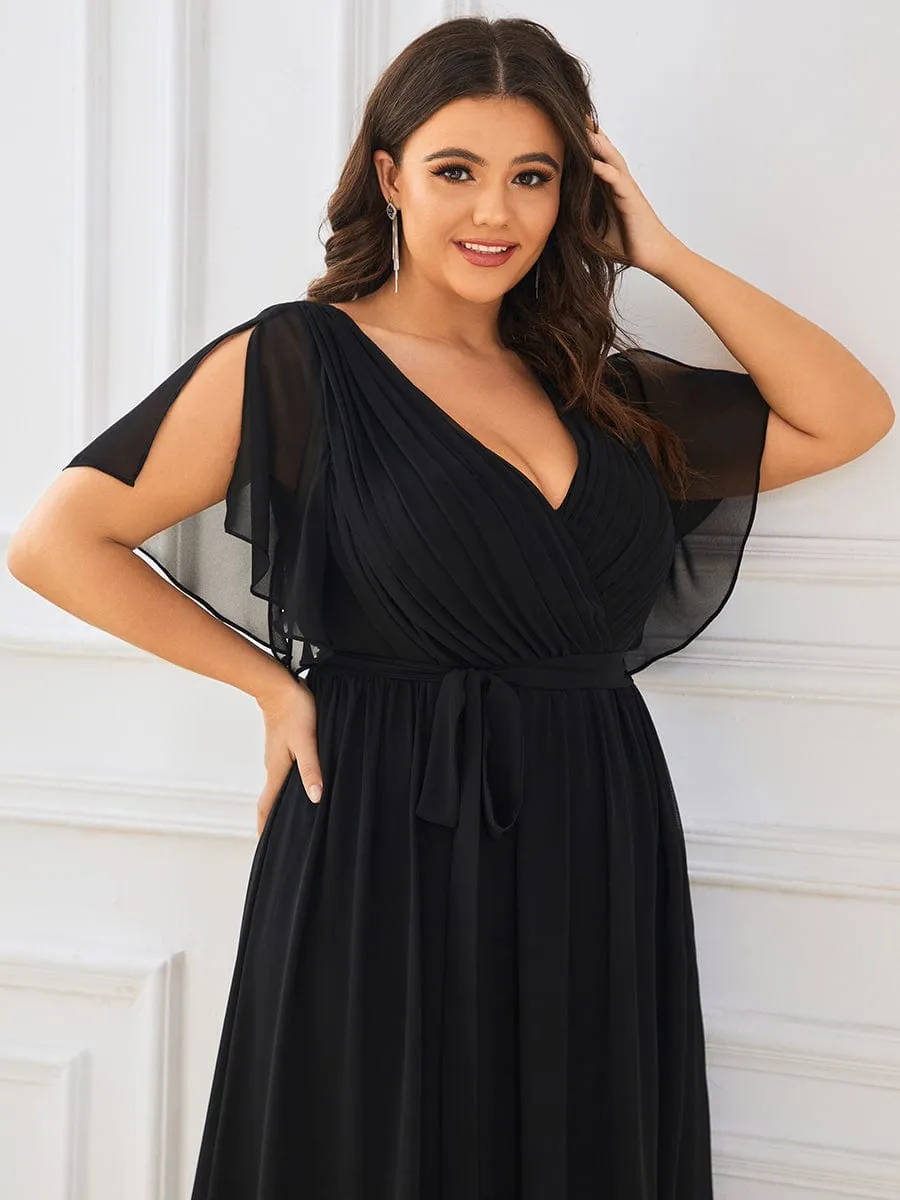 V-Neck Flutter Sleeve Floor-Length A-Line Chiffon Evening Dress