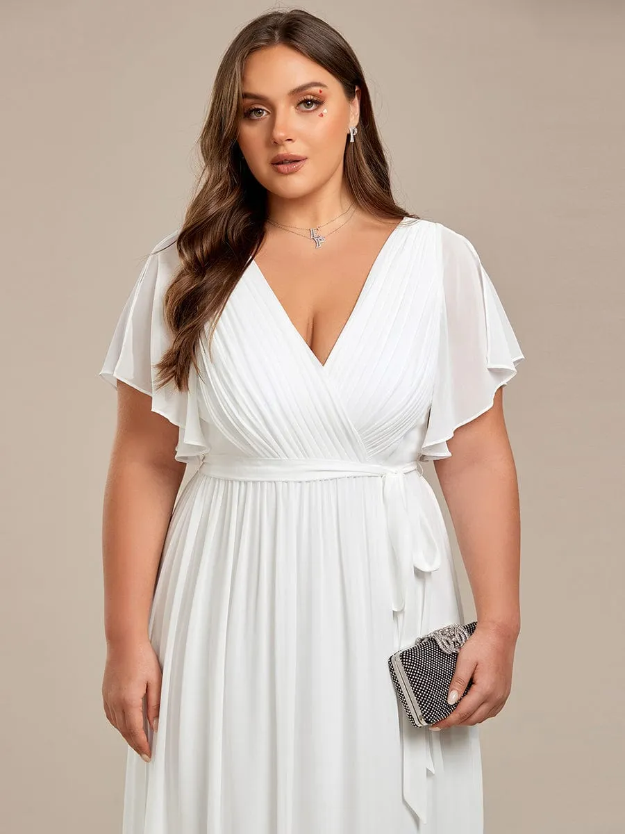V-Neck Flutter Sleeve Floor-Length A-Line Chiffon Evening Dress