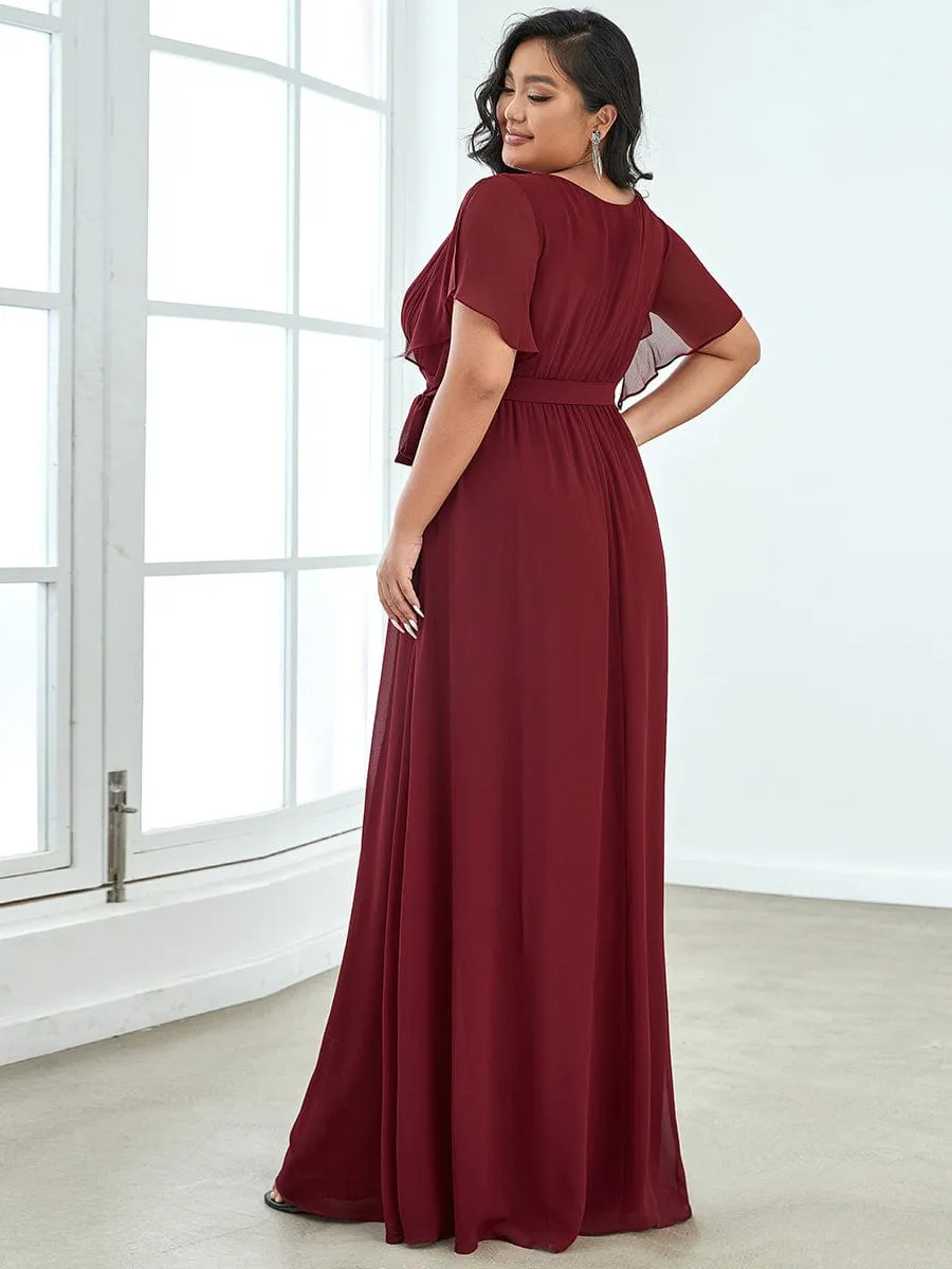 V-Neck Flutter Sleeve Floor-Length A-Line Chiffon Evening Dress