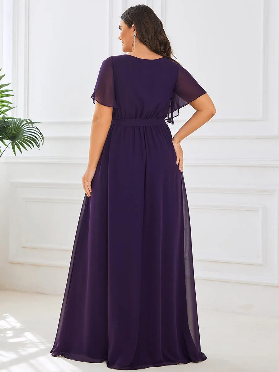 V-Neck Flutter Sleeve Floor-Length A-Line Chiffon Evening Dress