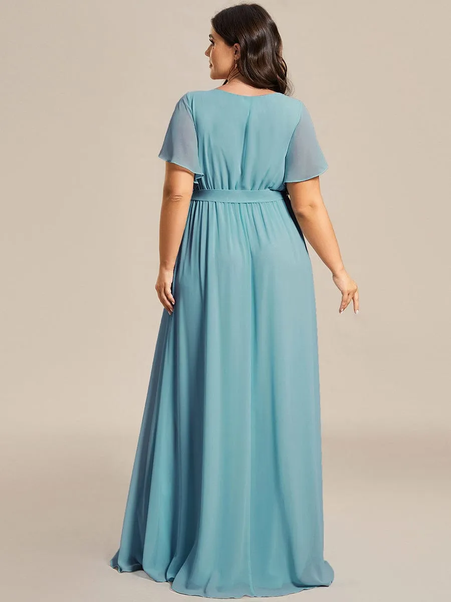 V-Neck Flutter Sleeve Floor-Length A-Line Chiffon Evening Dress