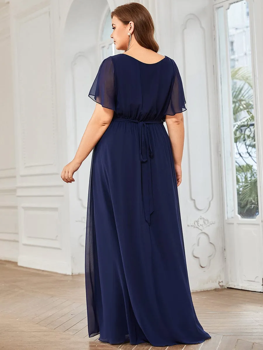 V-Neck Flutter Sleeve Floor-Length A-Line Chiffon Evening Dress