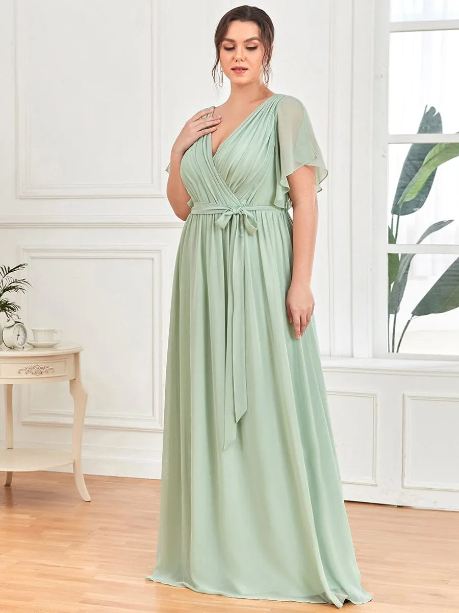V-Neck Flutter Sleeve Floor-Length A-Line Chiffon Evening Dress