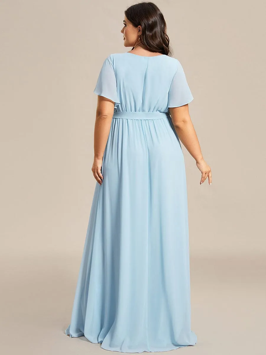 V-Neck Flutter Sleeve Floor-Length A-Line Chiffon Evening Dress