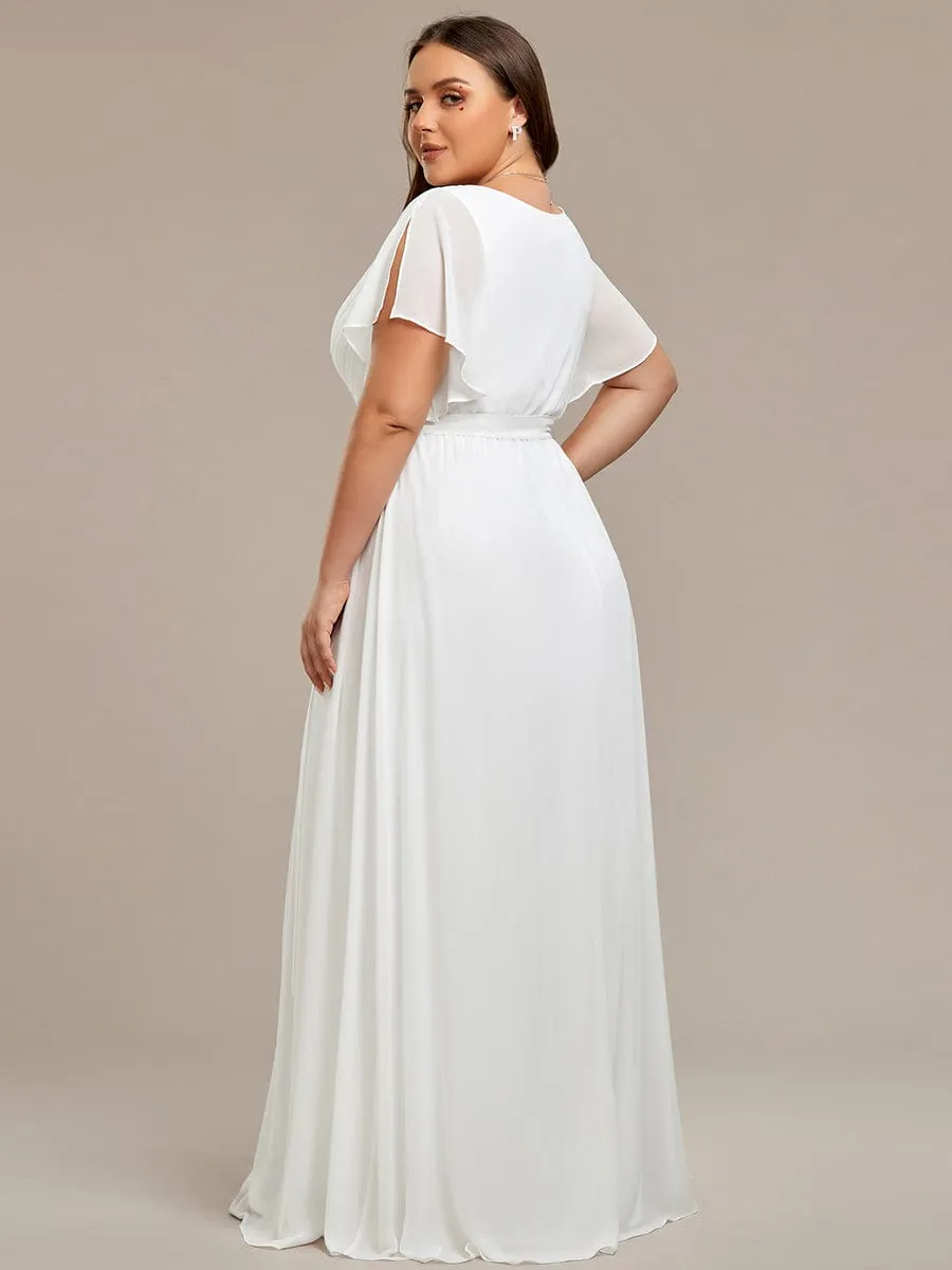 V-Neck Flutter Sleeve Floor-Length A-Line Chiffon Evening Dress