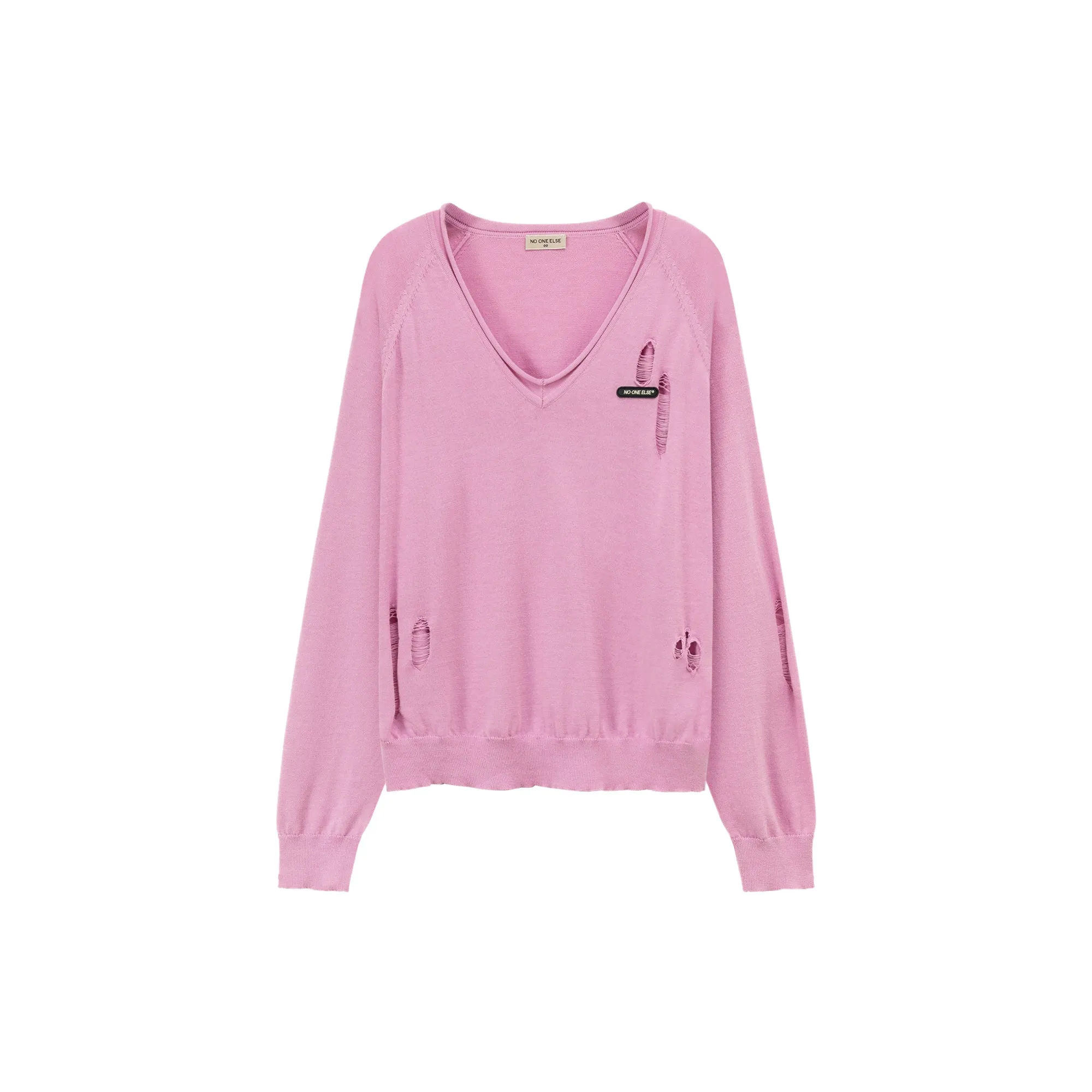V-Neck Loose Fit Knit Distressed Sweater