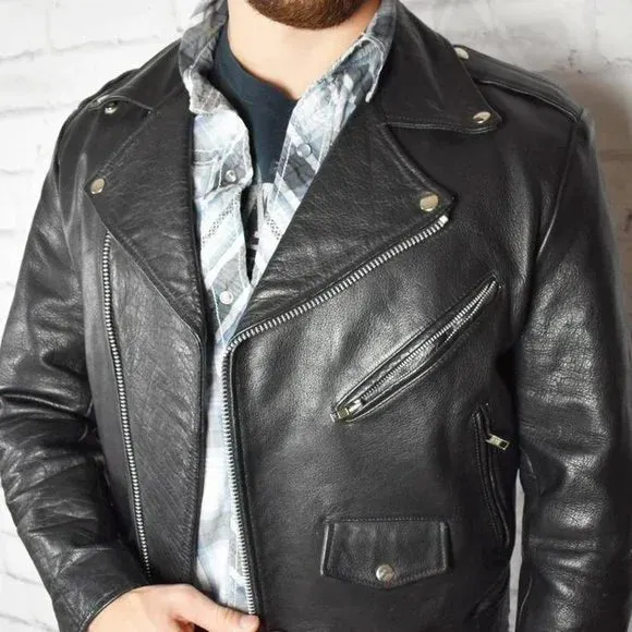 Vintage David Bowie 80s Black Leather Punk Style Motorcycle Jacket