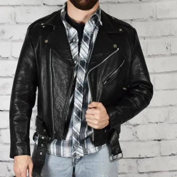 Vintage David Bowie 80s Black Leather Punk Style Motorcycle Jacket
