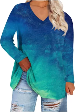 Womens Long Sleeve Tops Oversized V Neck Sweatshirts Casual Trendy Shirts Fall Winter Clothes 2024