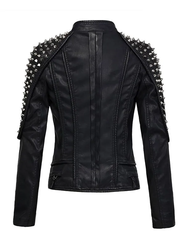 WOMEN’S PUNK STYLISH STUDDED LEATHER JACKET BY TJS