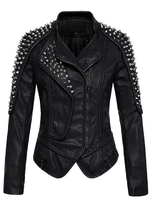 WOMEN’S PUNK STYLISH STUDDED LEATHER JACKET BY TJS