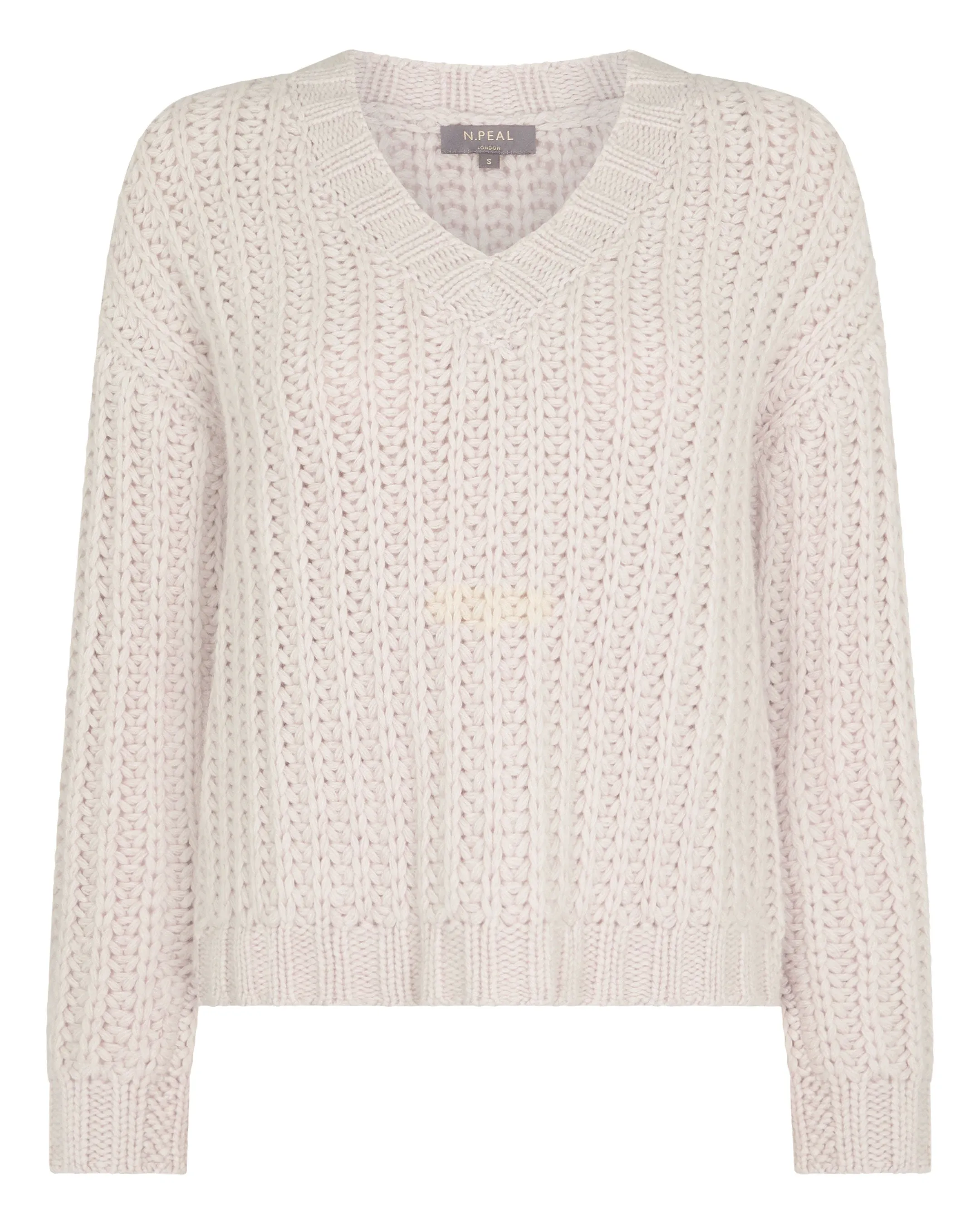 Women's Statement Rib V Neck Cashmere Sweater Frost White